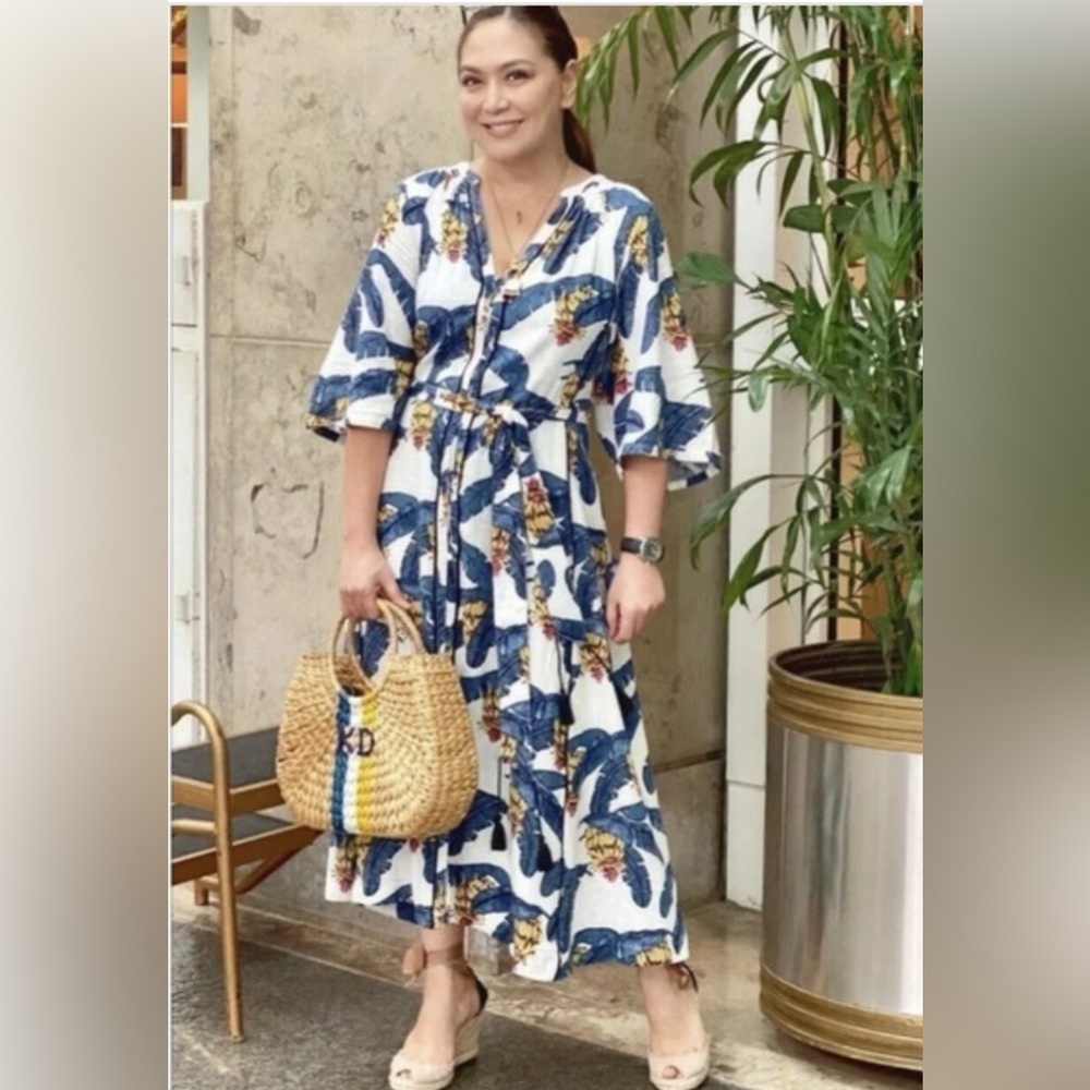 H&M White Midi Dress with Blue and Yellow Tropical Print - Picture 5 of 16